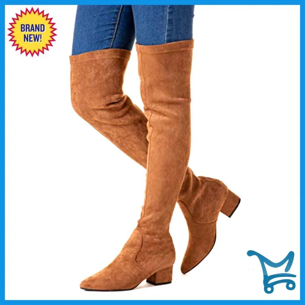 Women's Over the Knee Boots Block Heel Pointed Toe Faux Suede